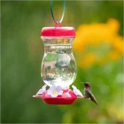 Perky-PetĀ® Pink Top-Fill Glass Hummingbird Feeder