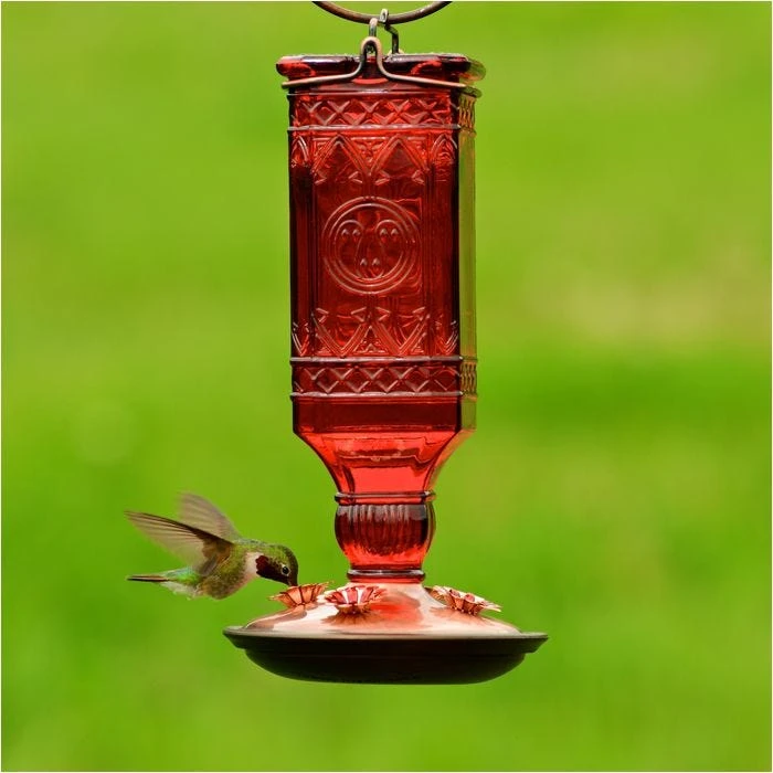 Perky-Pet® Red Square Antique Glass Bottle Hummingbird Feeder - Image 3