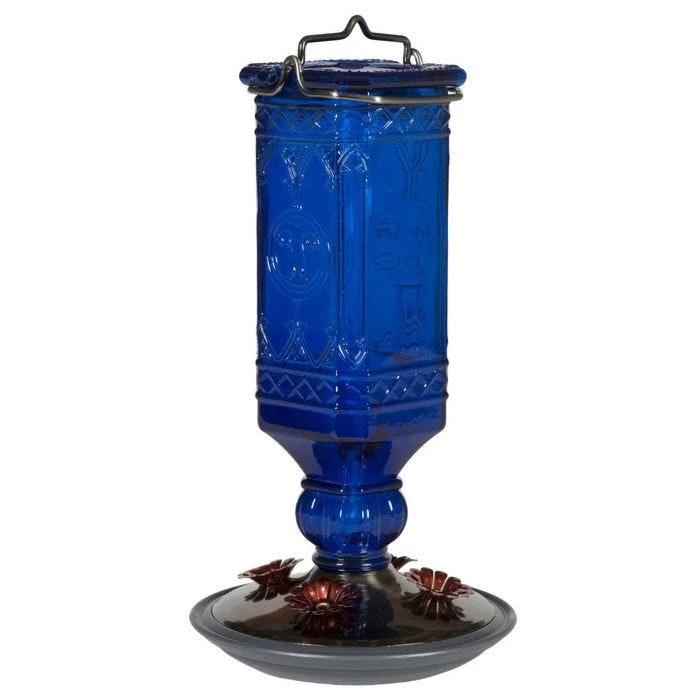 Perky-Pet® Cobalt Blue Square Antique Glass Bottle Hummingbird Feeder - Image 3