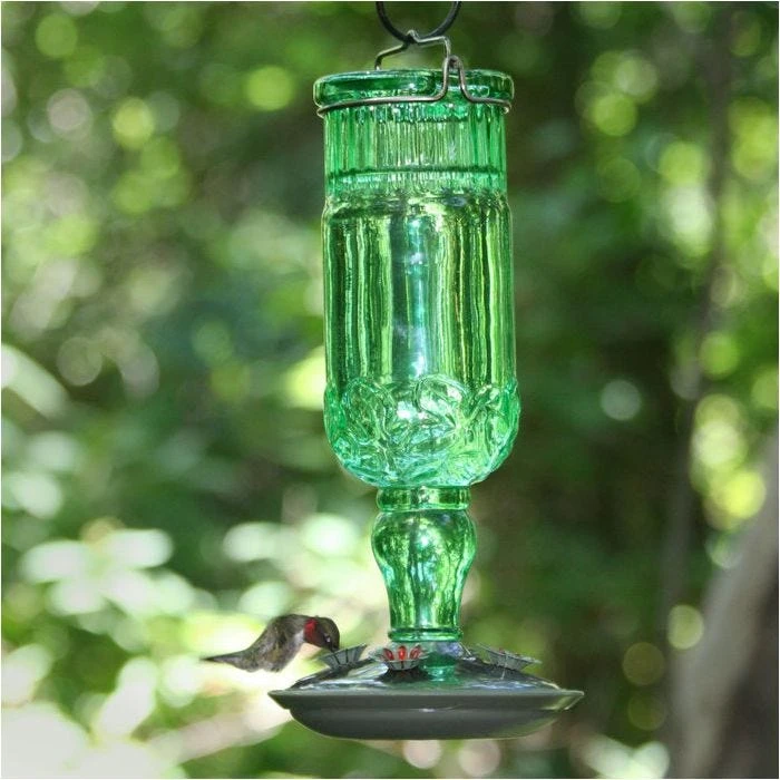 Perky-Pet® Green Antique Glass Bottle Hummingbird Feeder - 24 Oz Nectar Capacity - Image 3