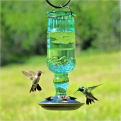 Perky-PetĀ® Green Antique Glass Bottle Hummingbird Feeder - 24 Oz Nectar Capacity