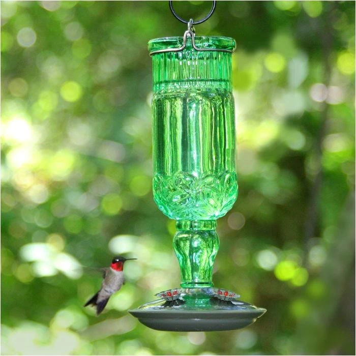 Perky-Pet® Green Antique Glass Bottle Hummingbird Feeder - 24 Oz Nectar Capacity - Image 4
