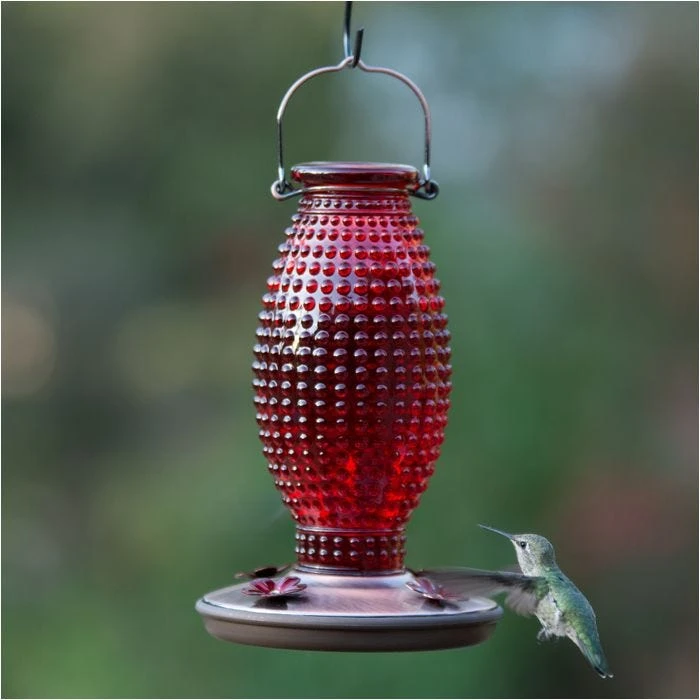 Perky-PetĀ® Red Hobnail Vintage Glass Hummingbird Feeder