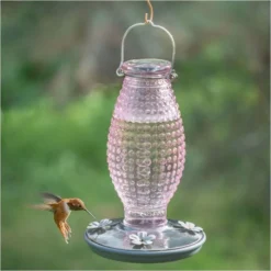 Perky-PetĀ® Cranberry Hobnail Vintage Glass Hummingbird Feeder