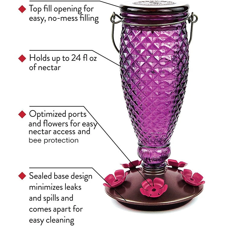 Perky-Pet Diamond Wine Top-Fill Glass Hummingbird Feeder - Image 3