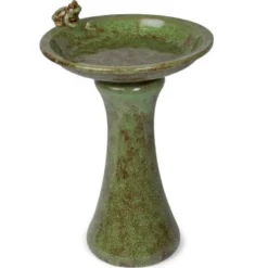 Birdbath, Ceramic With Frog Accent