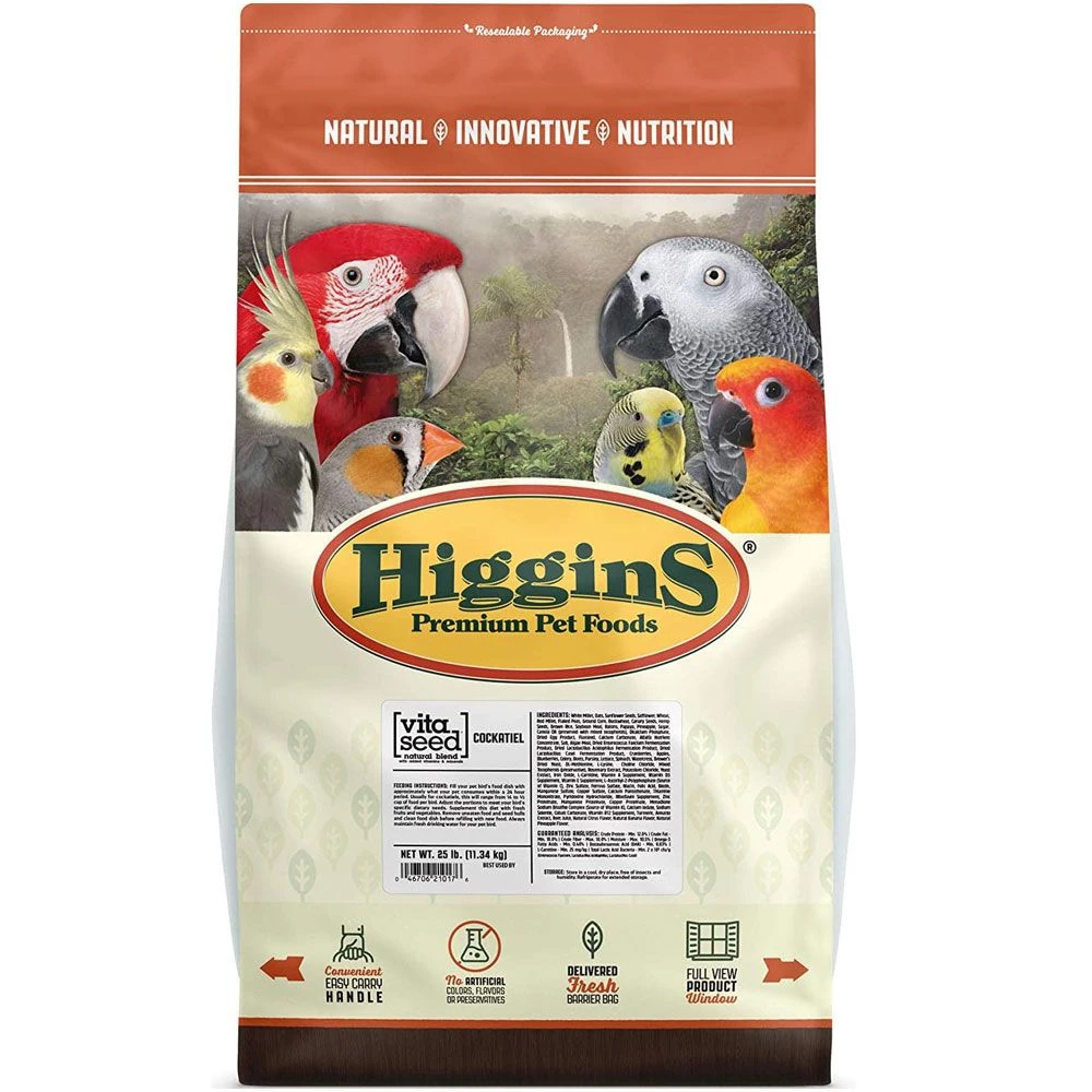 Higgins Sunburst Gourmet Blend Cockatiel Food, 25-lb Bag