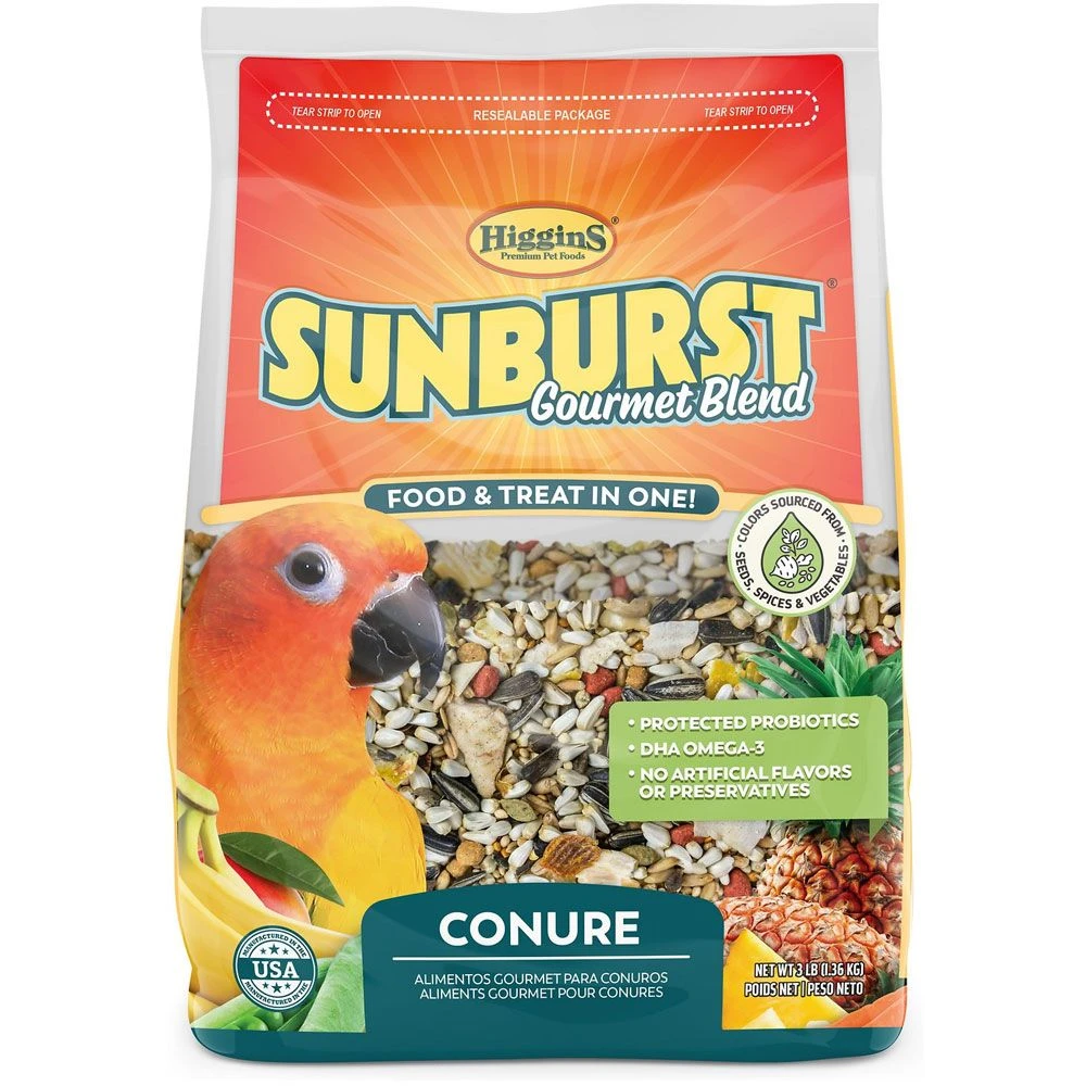 Higgins Sunburst Gourmet Blend Conure Food, 3-lb Bag