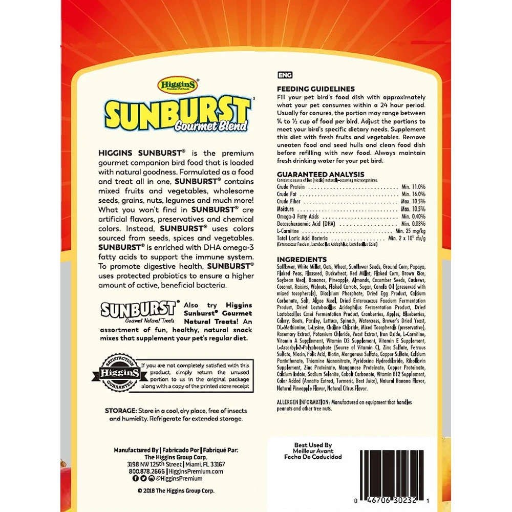 Higgins Sunburst Gourmet Blend Conure Food, 3-lb Bag - Image 3