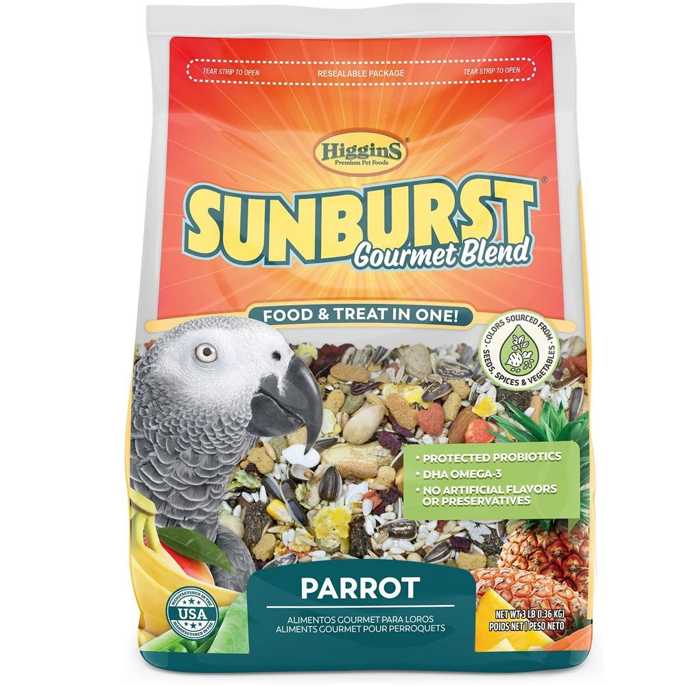 Higgins Sunburst Gourmet Blend Parrot Food, 3-lb Bag