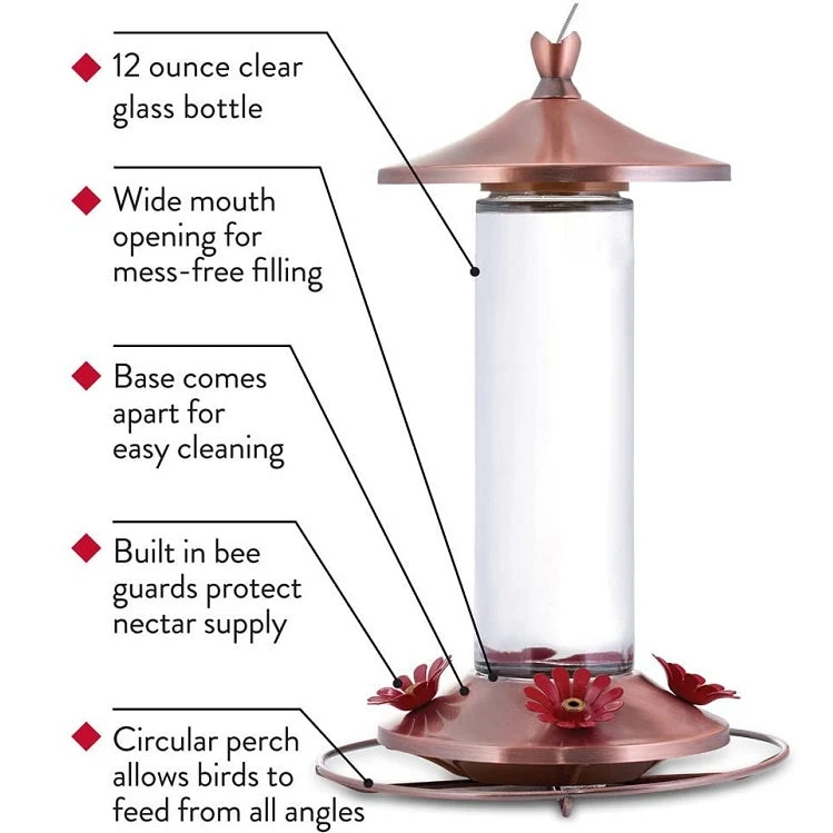 Elegant Copper & Glass Hummingbird Feeder, Perky Pet - Image 3