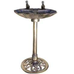 Alpine Vintage Bronze Poly Birdbath, Shell-Shaped With Bird Accent