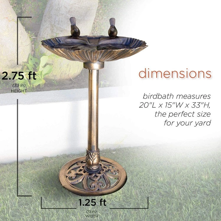 Alpine Vintage Bronze Poly Birdbath, Shell-Shaped With Bird Accent - Image 4